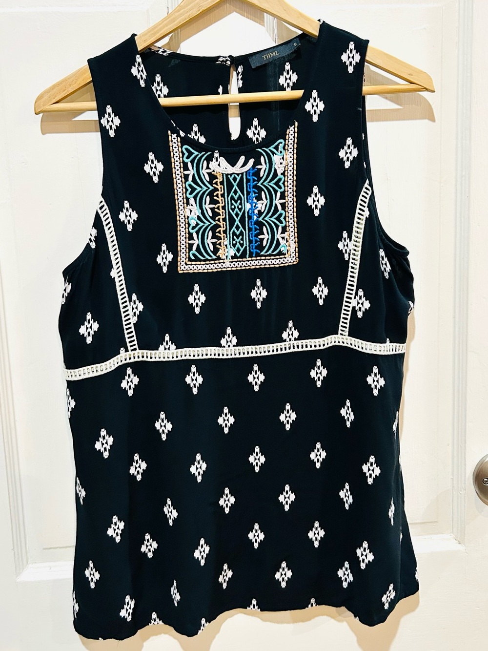 THML Tribal Print Embroidered Sleeveless Top Boho Summer Layering Size S